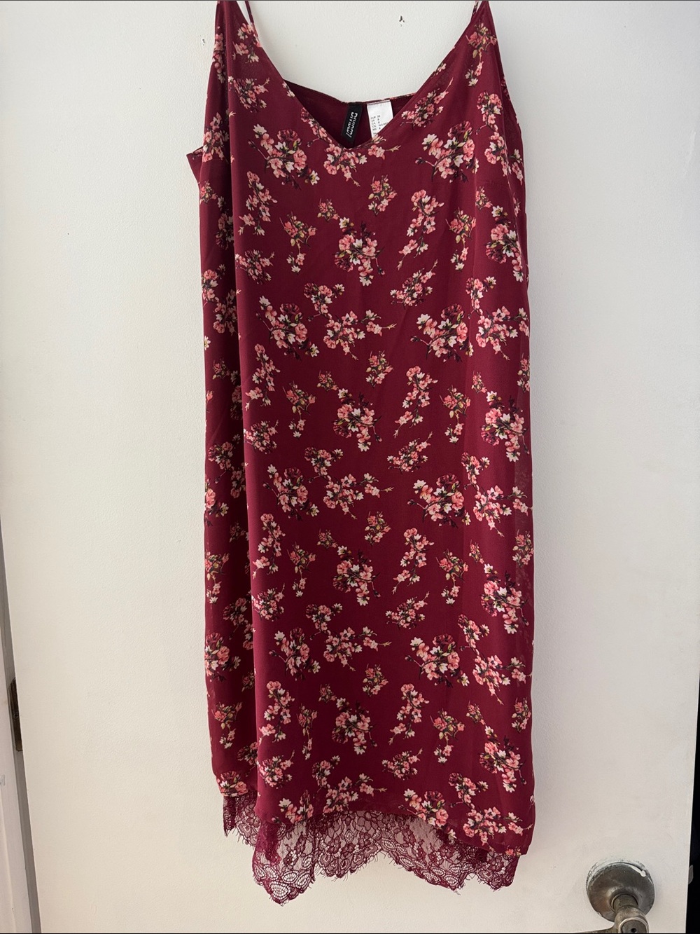 Divided Burgundy Floral Slip Midi Skirt with Pink Flower Print